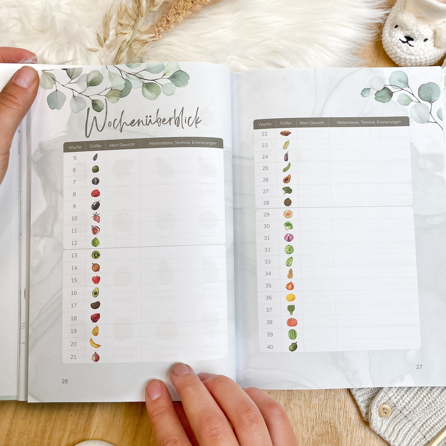 Schwangerschaftstagebuch hochwertig vergoldet | mint Eukalyptus