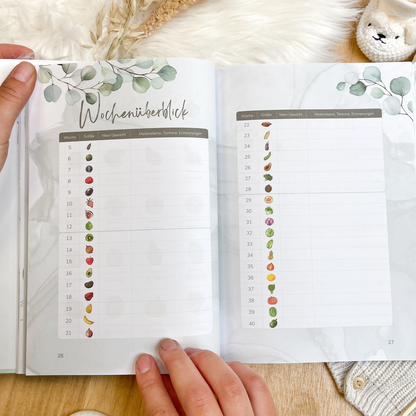 Schwangerschaftstagebuch hochwertig vergoldet | mint Eukalyptus