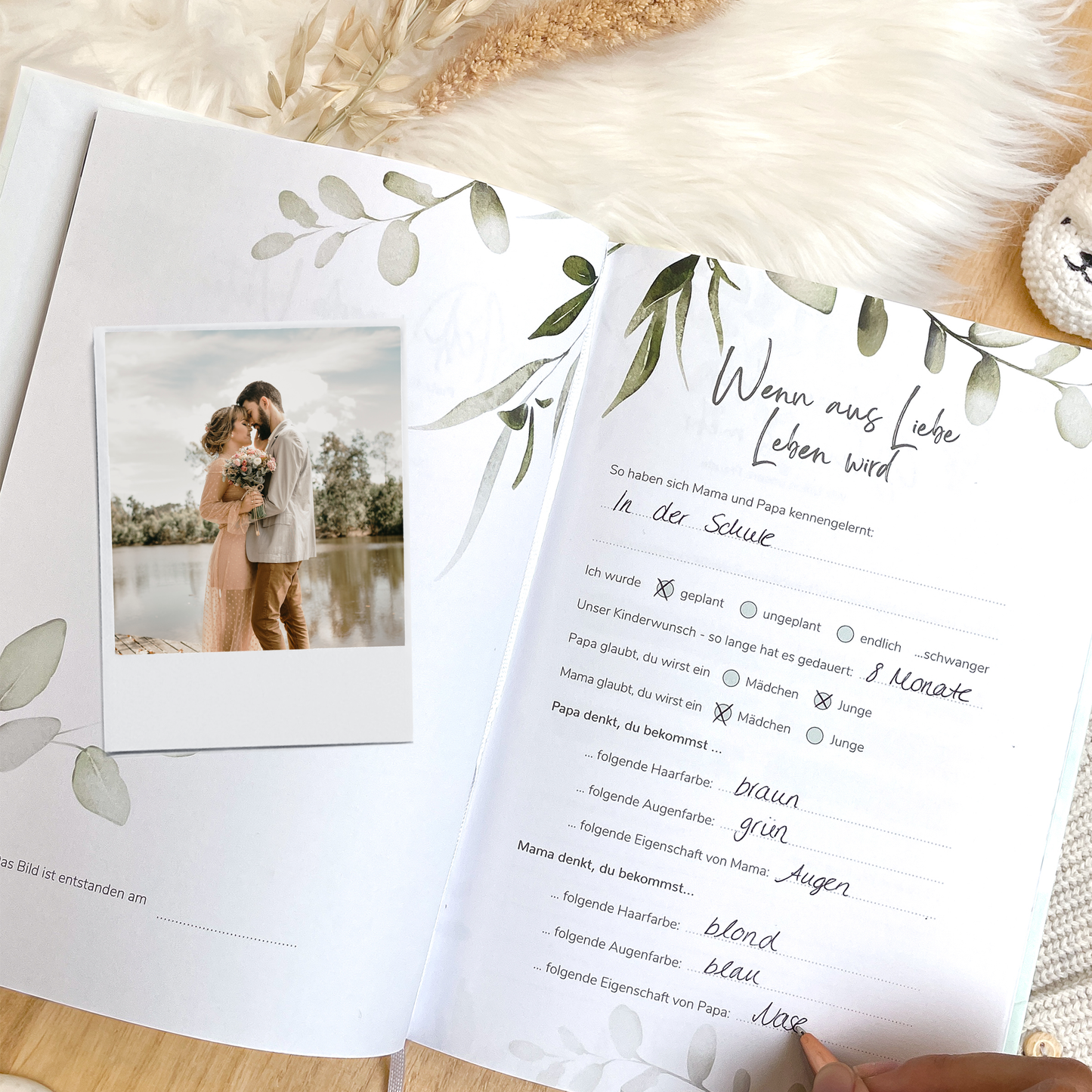 Schwangerschaftstagebuch hochwertig vergoldet | mint Eukalyptus