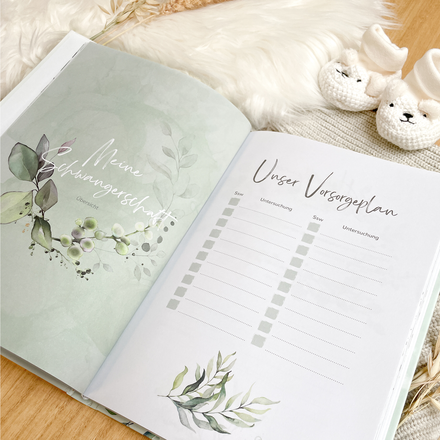Schwangerschaftstagebuch hochwertig vergoldet | mint Eukalyptus