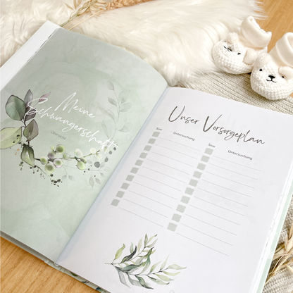 Schwangerschaftstagebuch hochwertig vergoldet | mint Eukalyptus