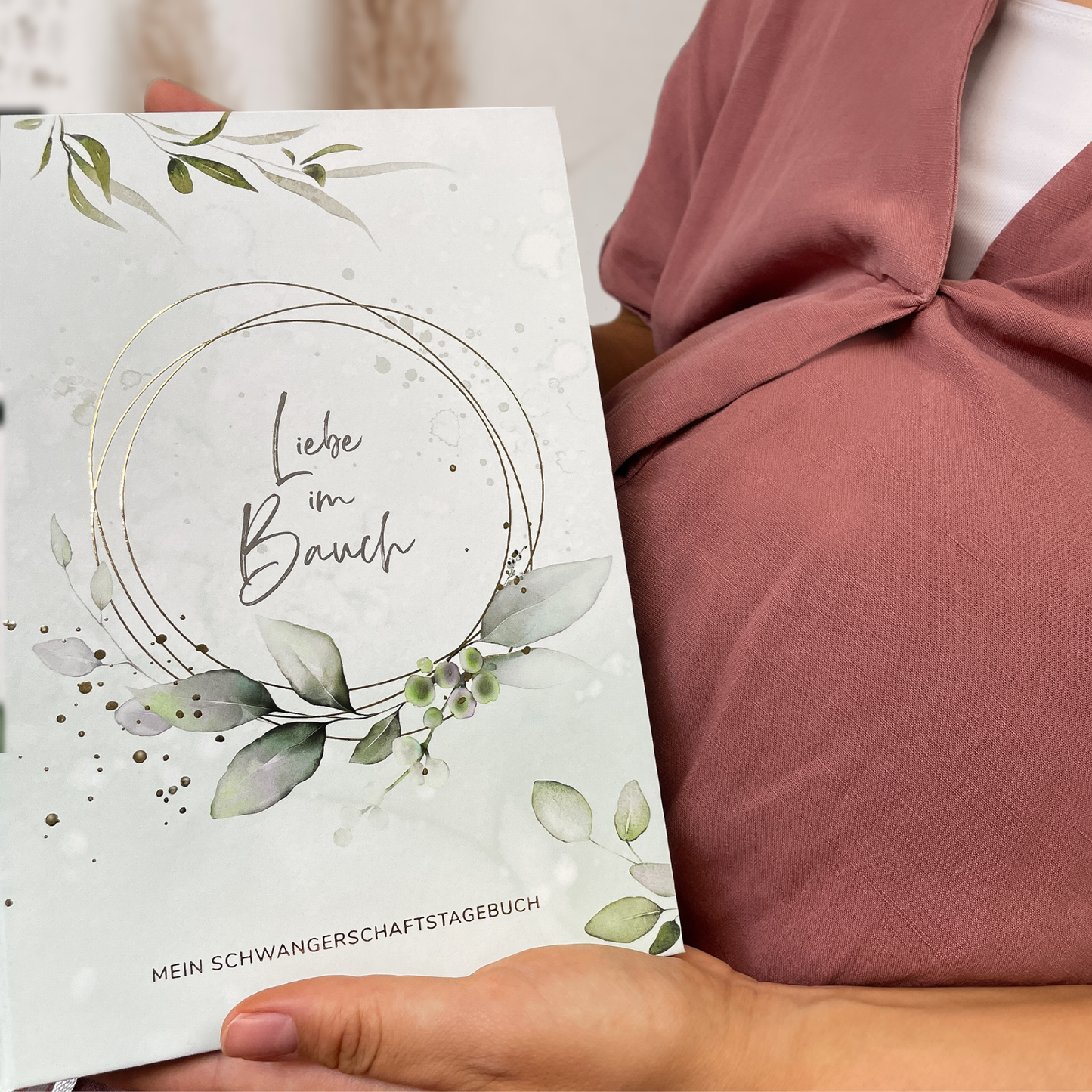 Schwangerschaftstagebuch hochwertig vergoldet | mint Eukalyptus
