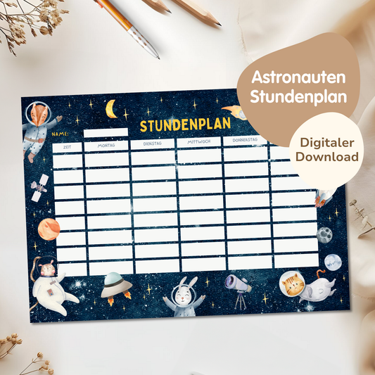 Stundenplan für Kinder | zum Ausdrucken | Astronaut & Weltall