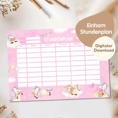 Stundenplan für Kinder | zum Ausdrucken | Einhorn
