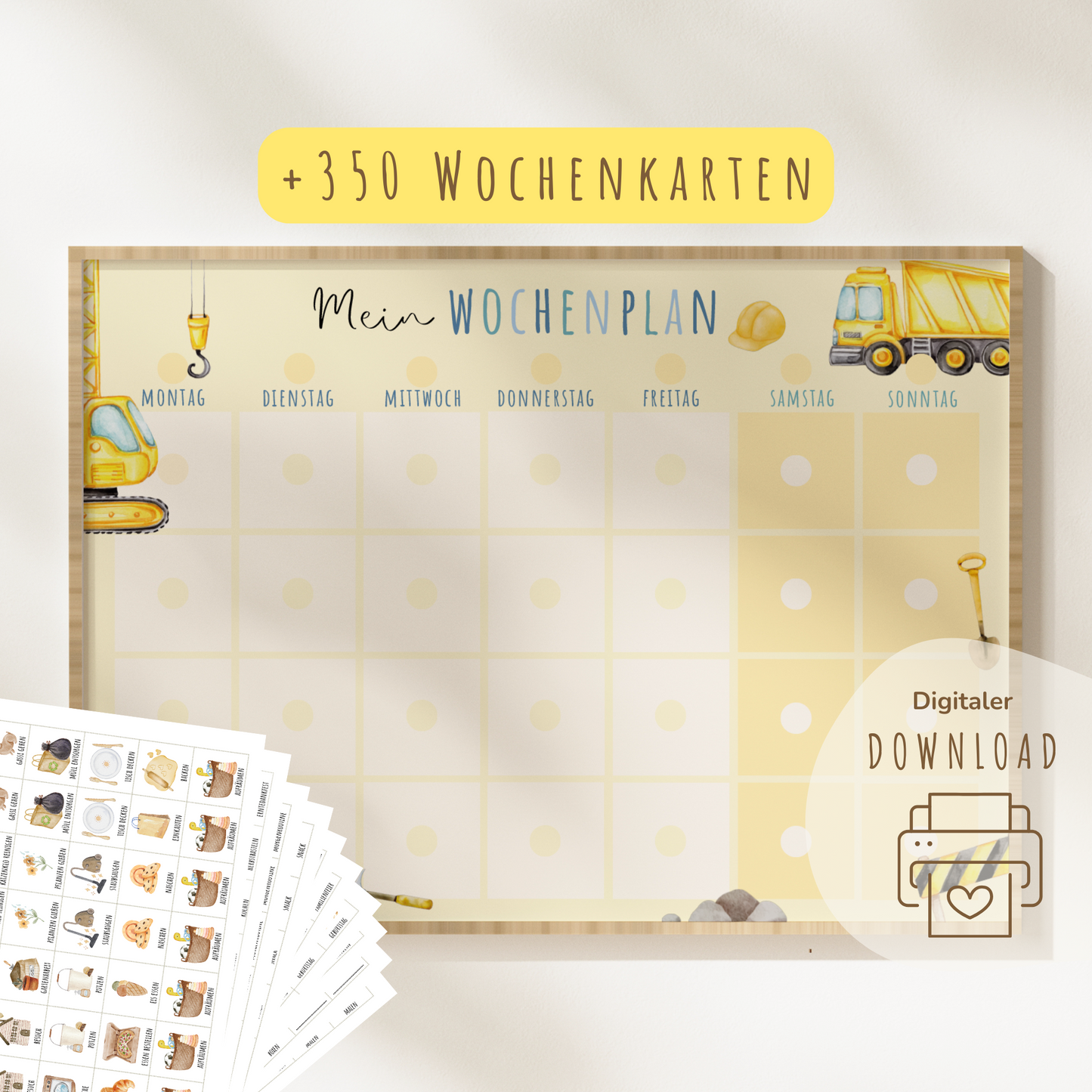 Wochenplan für Kinder | Montessori | zum Ausdrucken | Bagger
