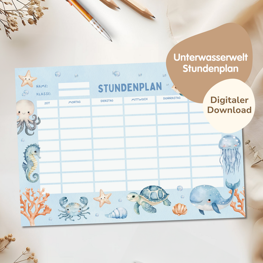 Stundenplan für Kinder | zum Ausdrucken | Unterwasserwelt