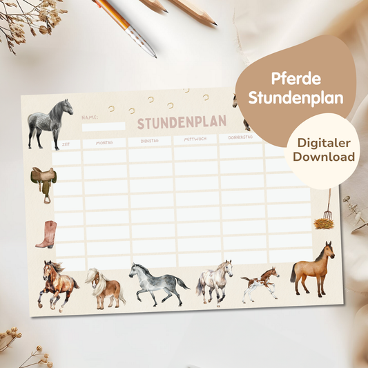 Stundenplan für Kinder | zum Ausdrucken | Pferde