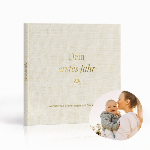 Vergoldetes Babyalbum Dein erstes Jahr | Leinen