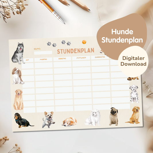 Stundenplan für Kinder | zum Ausdrucken | Hunde