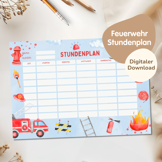 Stundenplan für Kinder | zum Ausdrucken | Feuerwehr