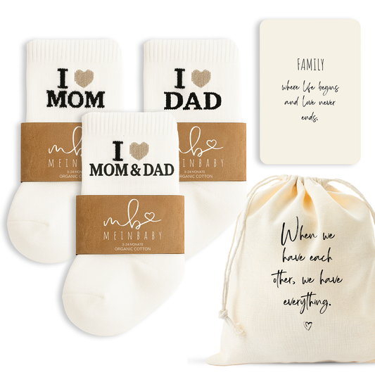 Geschenk zur Geburt Baby  – Babysocken Set inkl. Karte & Baumwollsäckchen