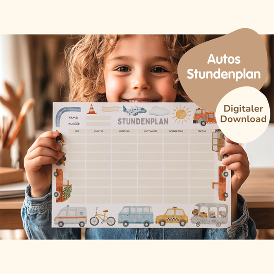Stundenplan für Kinder | zum Ausdrucken | Autos