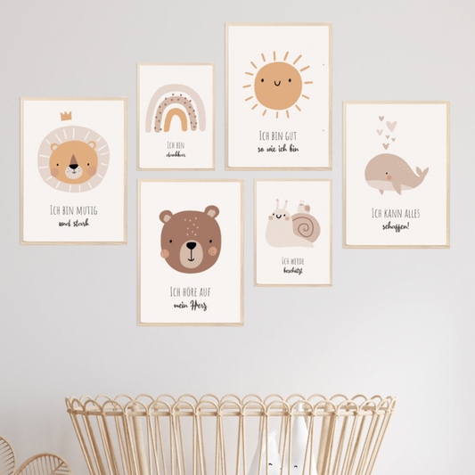 Kinderzimmerposter_Affirmationen_A4_A5_6er_Set_beige