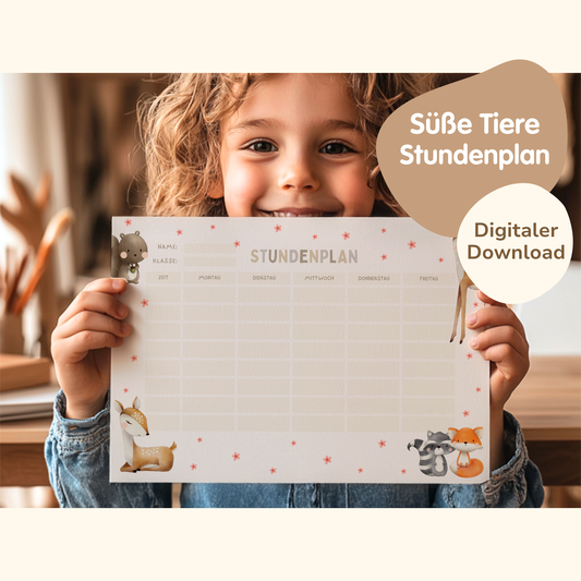 Stundenplan für Kinder | zum Ausdrucken | Süße Tiere