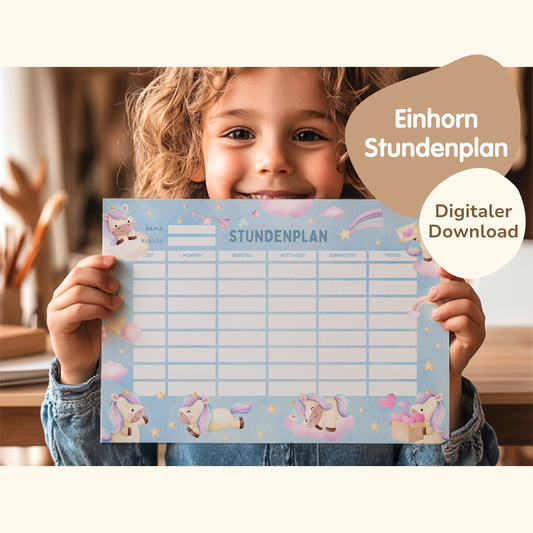 Stundenplan für Kinder | zum Ausdrucken | Einhorn