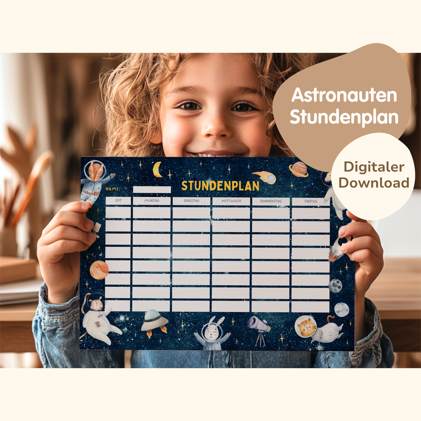 Stundenplan für Kinder | zum Ausdrucken | Astronaut & Weltall