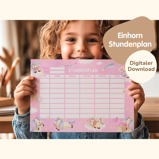 Stundenplan für Kinder | zum Ausdrucken | Einhorn