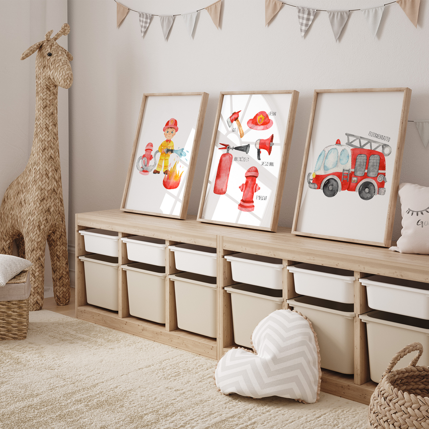 Kinderzimmerposter | 3er Set A4 | Feuerwehr