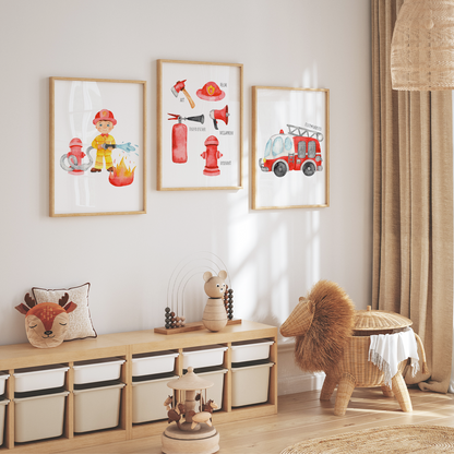 Kinderzimmerposter | 3er Set A4 | Feuerwehr