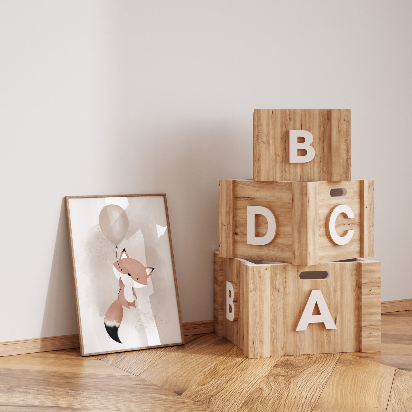 Kinderzimmer Poster | 3er Set A4 | Luftballon & Fuchs beige