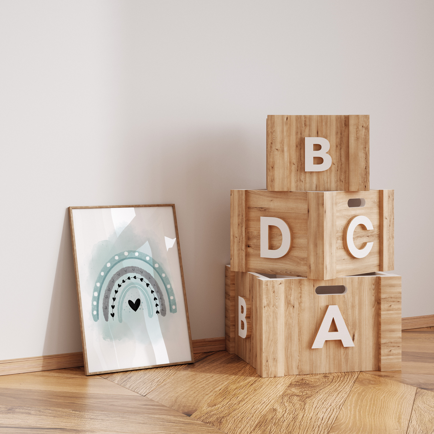 Kinderzimmer Poster | 3er Set A4 | Giraffe & Luftballon mint