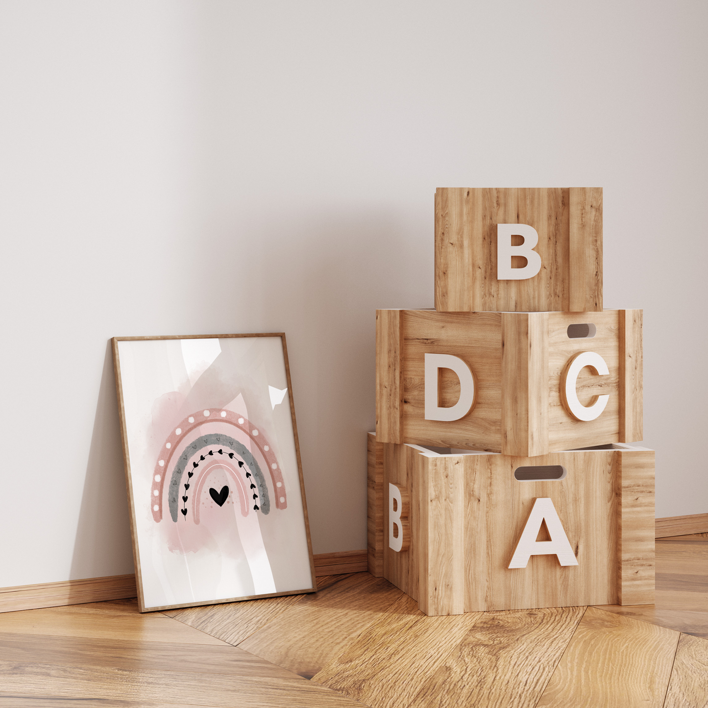 Kinderzimmer Poster | 3er Set A4 | Giraffe & Luftballon rosa