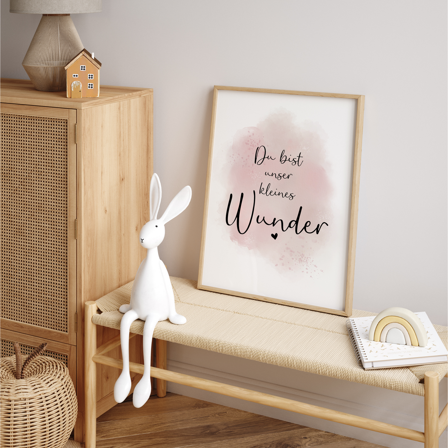 Kinderzimmer Poster | 3er Set A4 | Giraffe & Luftballon rosa