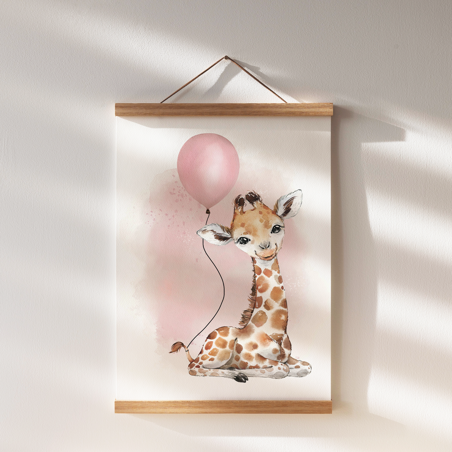 Kinderzimmer Poster | 3er Set A4 | Giraffe & Luftballon rosa