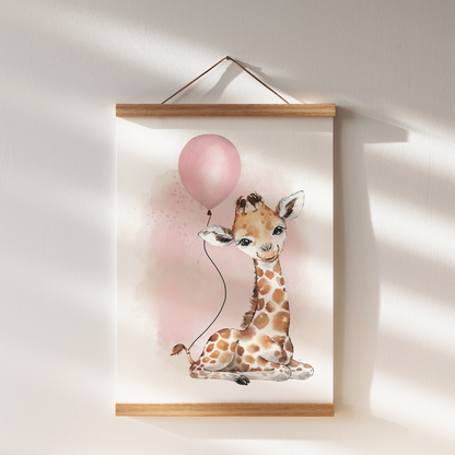 Kinderzimmer Poster | 3er Set A4 | Giraffe & Luftballon rosa
