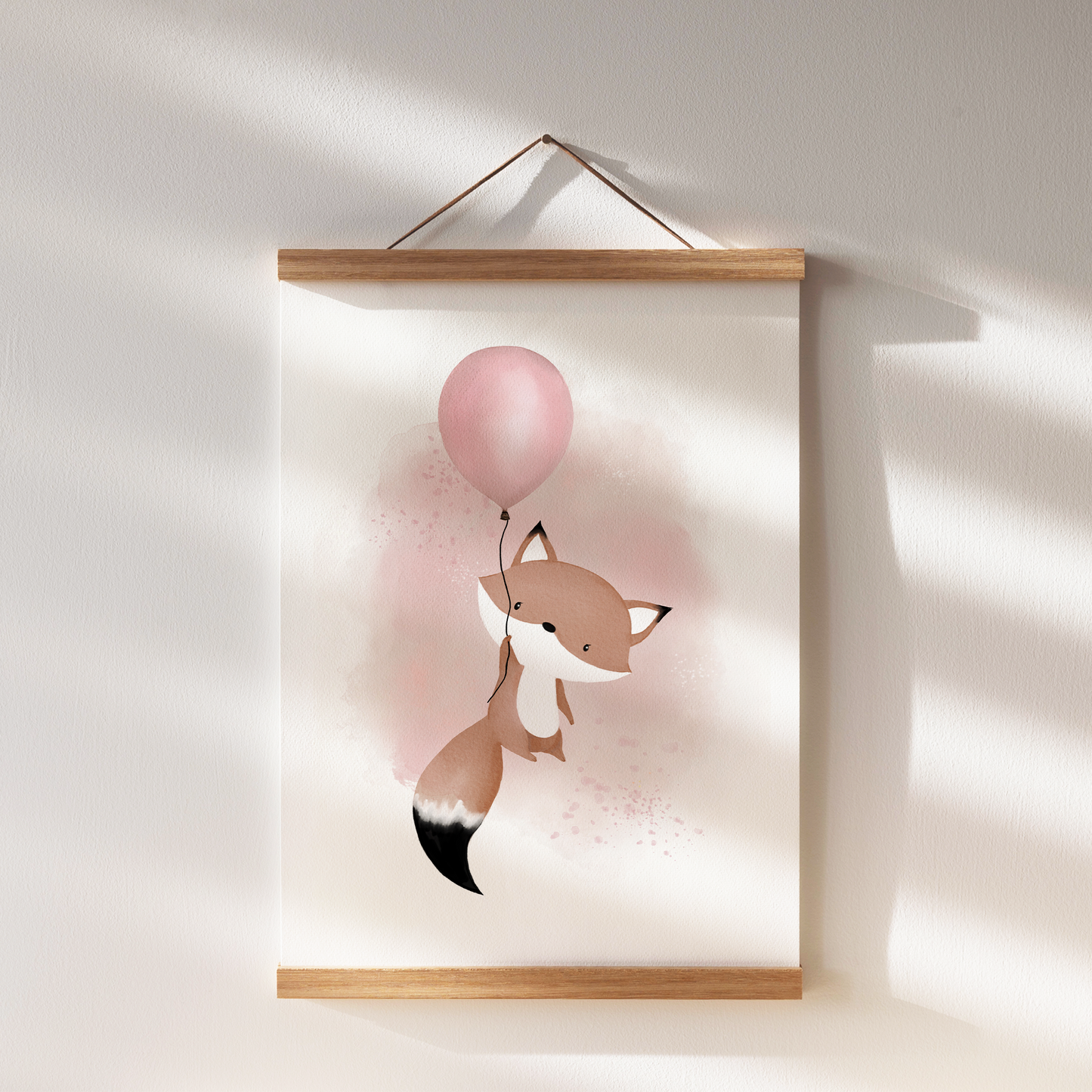 Kinderzimmer Poster | 3er Set A4 | Fuchs Luftballon rosa