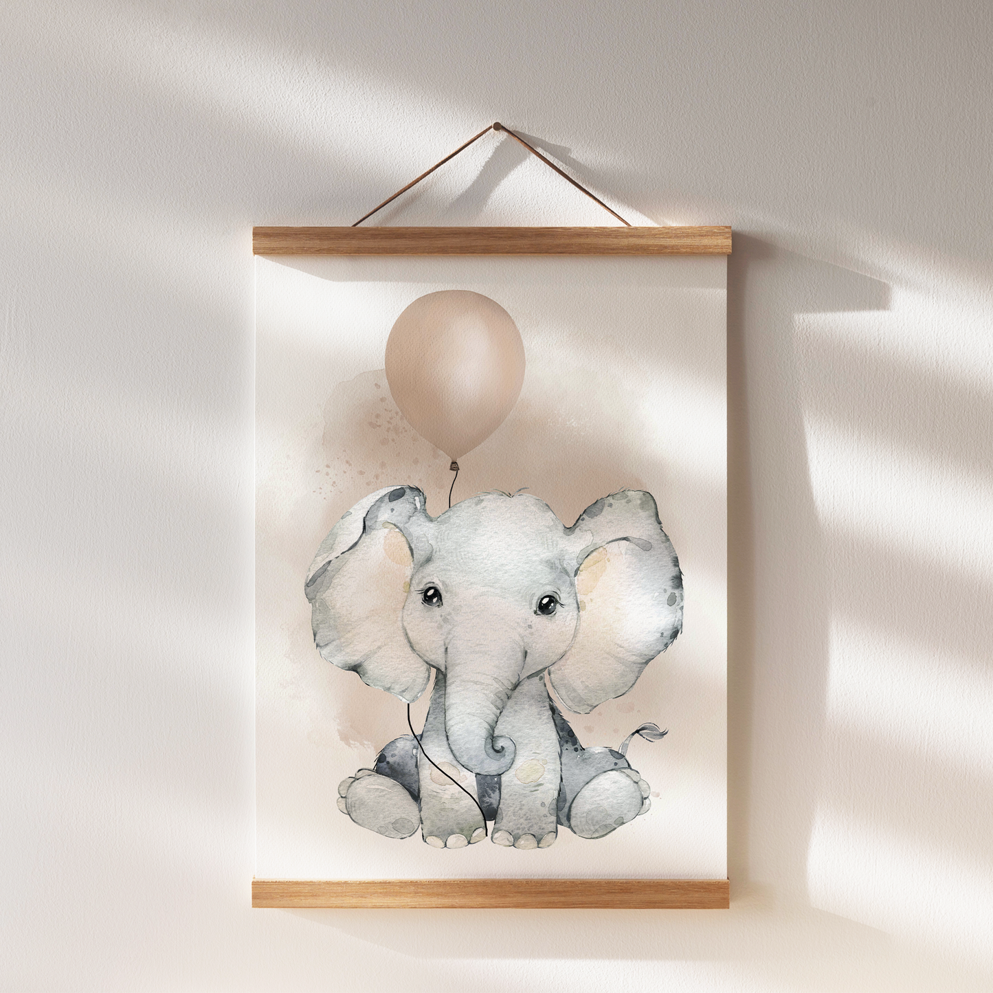 Kinderzimmer Poster | 3er Set A4 | Elefant & Luftballon beige