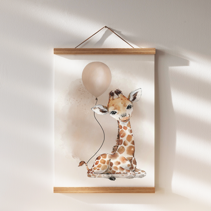 Kinderzimmer Poster | 3er Set A4 | Giraffe & Luftballon beige