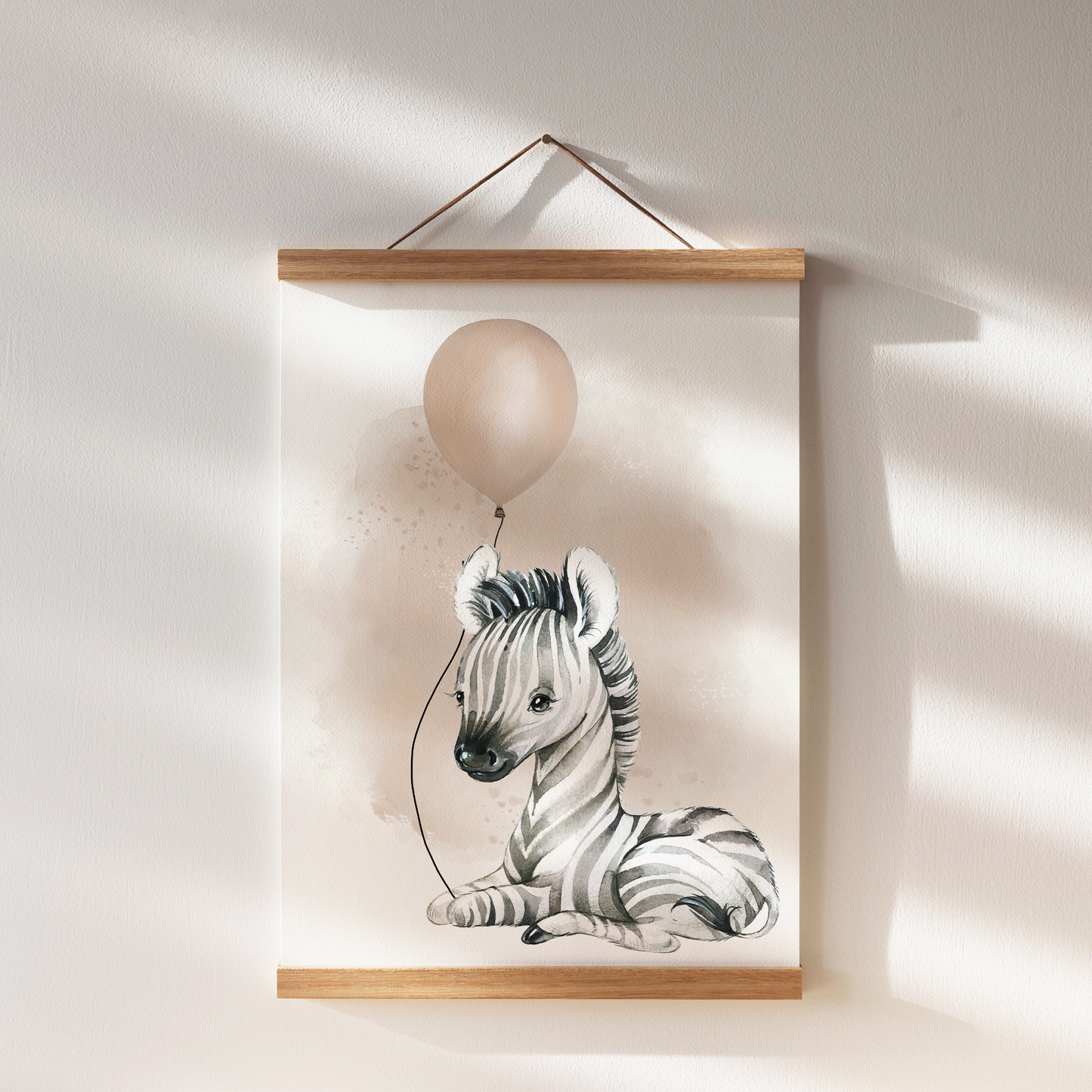 Kinderzimmer Poster | 3er Set A4 | Zebra & Luftballon beige