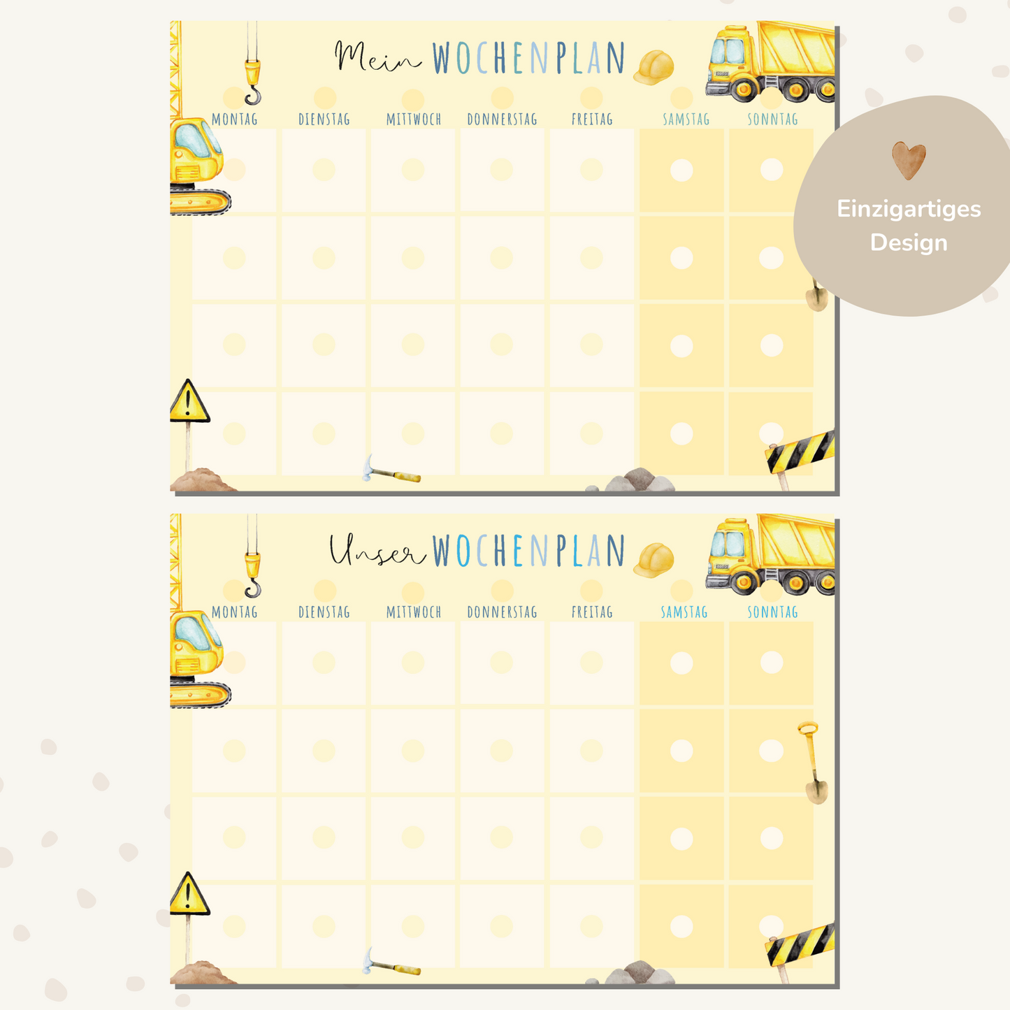 Wochenplan für Kinder | Montessori | zum Ausdrucken | Bagger