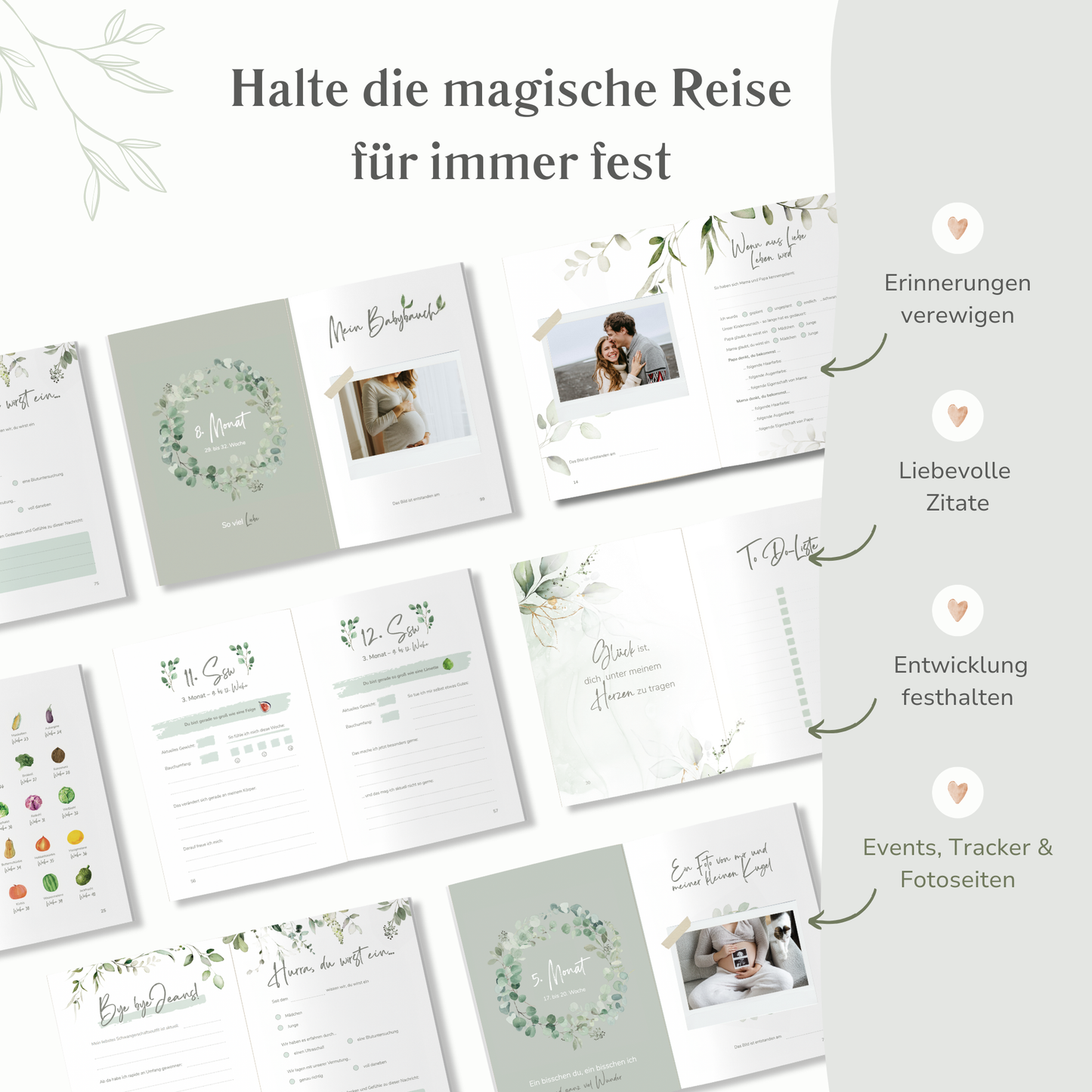Schwangerschaftstagebuch hochwertig vergoldet | mint Eukalyptus