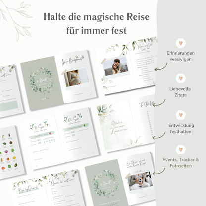 Schwangerschaftstagebuch hochwertig vergoldet | mint Eukalyptus