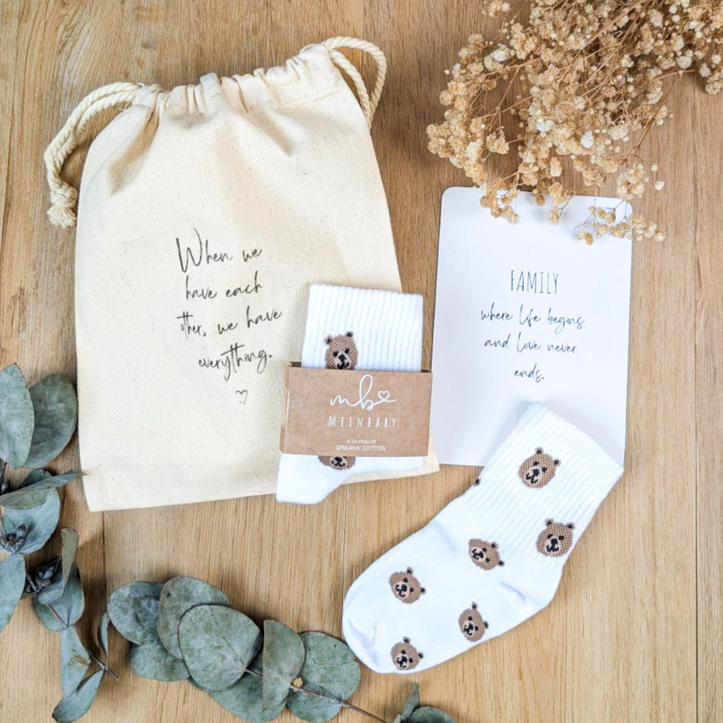 Babysocken Set inkl. Karte & Baumwollsäckchen