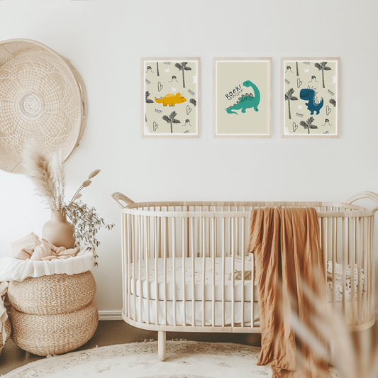 Kinderzimmerposter | 3er Set A4 | Dino Poster