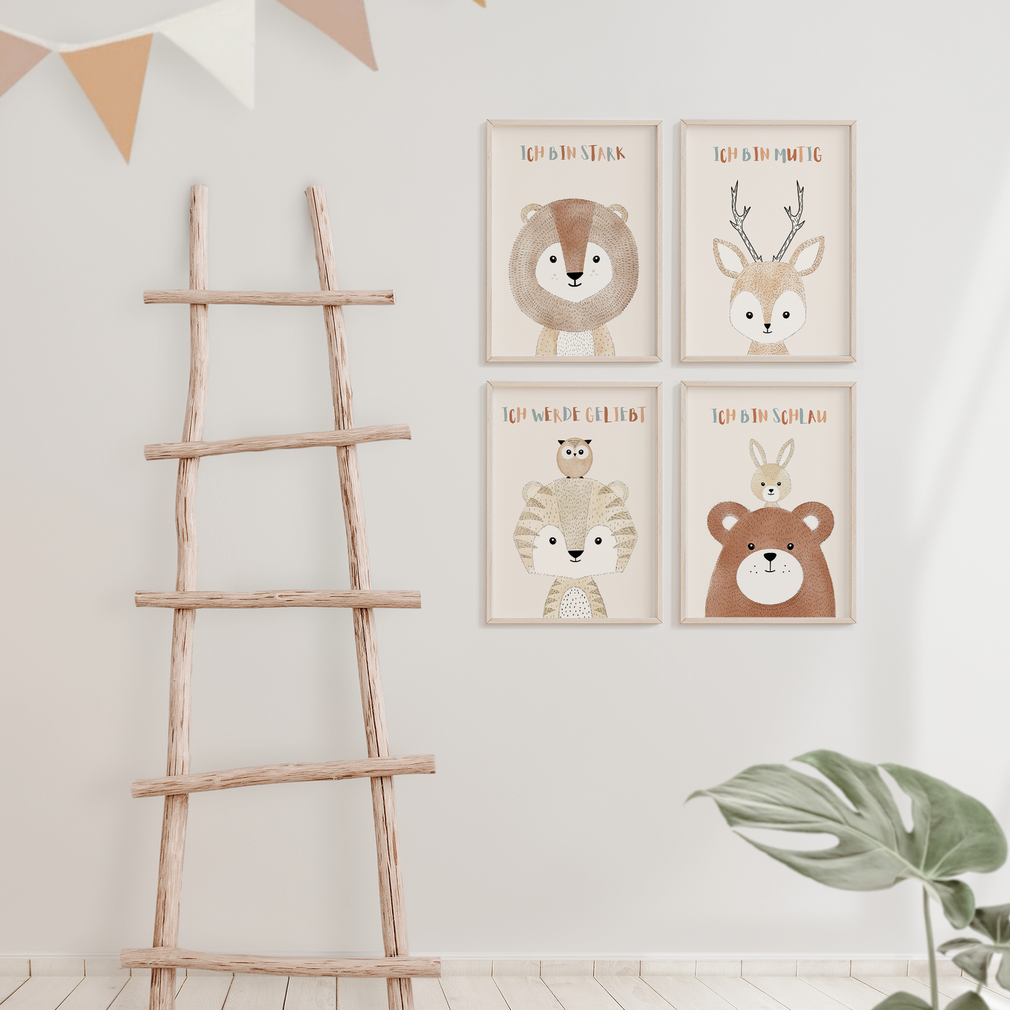 Kinderzimmerposter | 4er Set A4 | Vier Freunde Affirmation