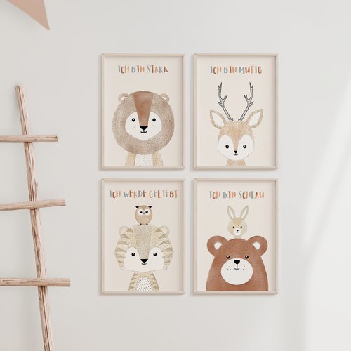 Kinderzimmerposter | 4er Set A4 | Vier Freunde Affirmation