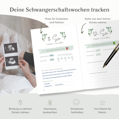 Schwangerschaftstagebuch hochwertig vergoldet | mint Eukalyptus