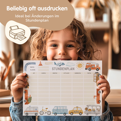 Stundenplan für Kinder | zum Ausdrucken | Autos