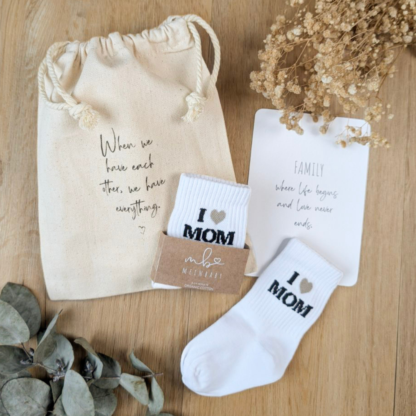 Babysocken-Set inkl. Karte & Baumwollsäckchen