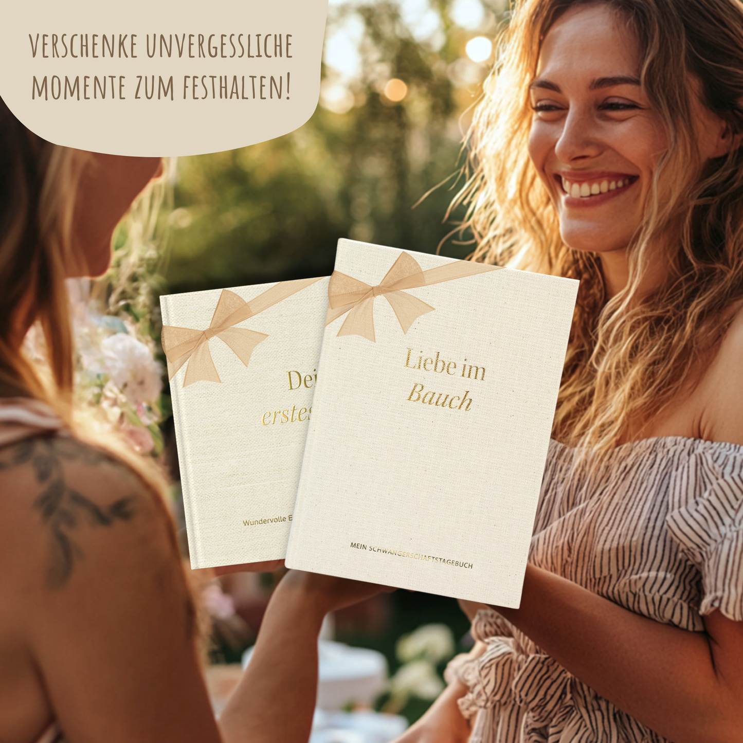 Geschenk Schwangerschaft & Geburt – Leinenbücher Set „Liebe im Bauch“ & „Mein erstes Jahr“
