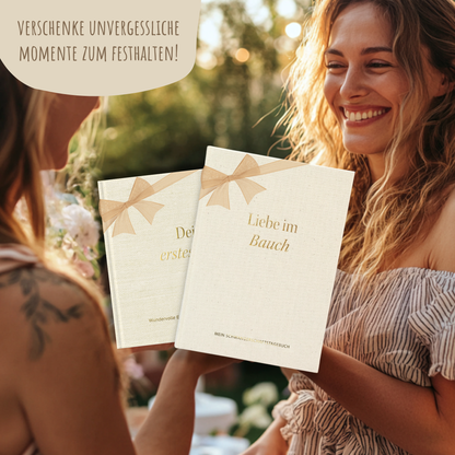 Geschenk Schwangerschaft & Geburt – Leinenbücher Set „Liebe im Bauch“ & „Mein erstes Jahr“