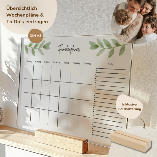 Familienplaner aus Acryl inkl. Holzhalterung