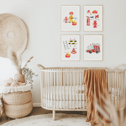 Kinderzimmerposter | 4er Set A4 | Feuerwehr