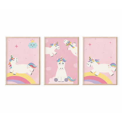 Kinderzimmerposter_Einhörner_pink_A4_3er_Set