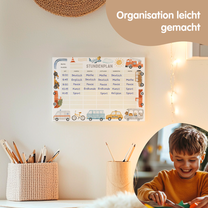 Stundenplan für Kinder | zum Ausdrucken | Autos