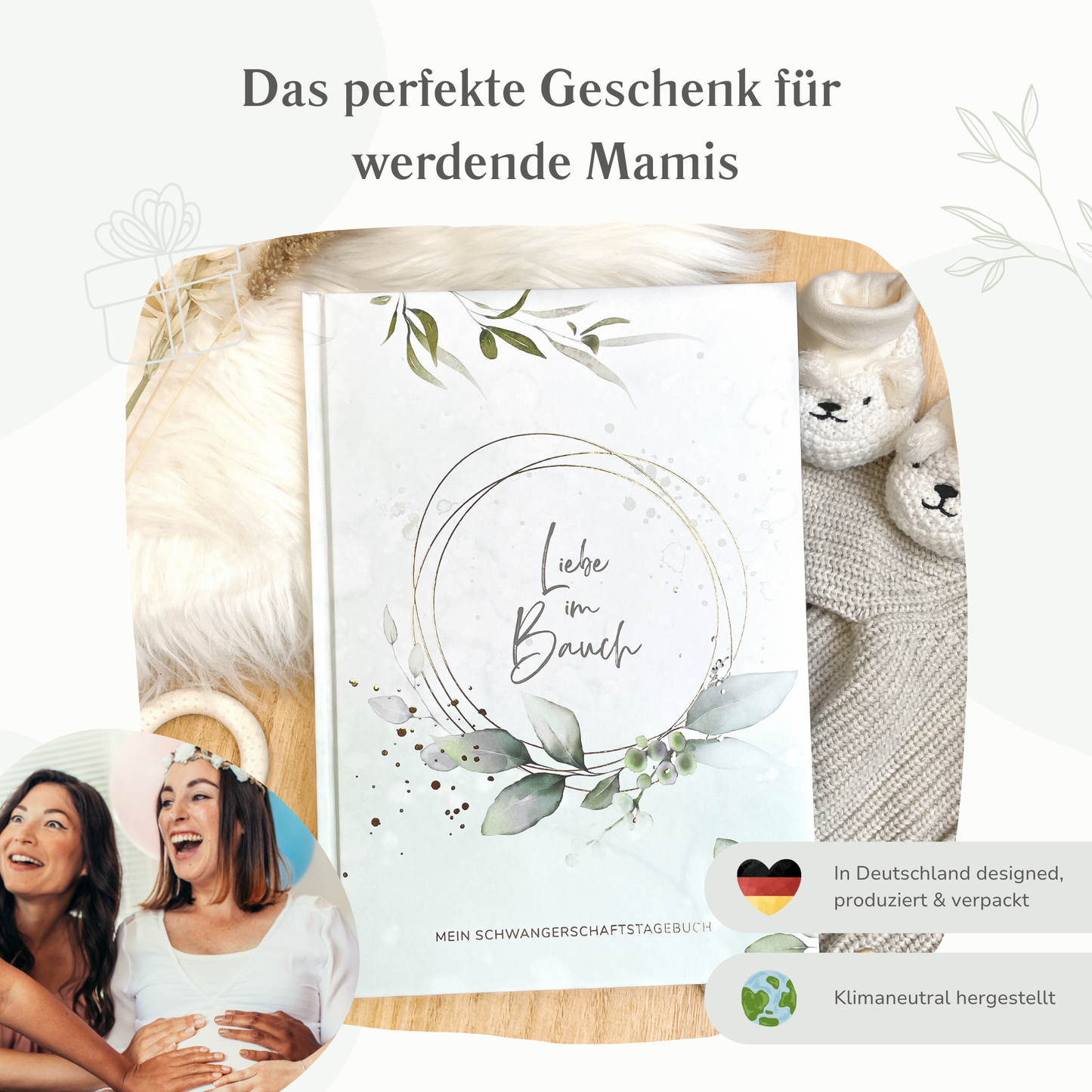 Schwangerschaftstagebuch hochwertig vergoldet | mint Eukalyptus